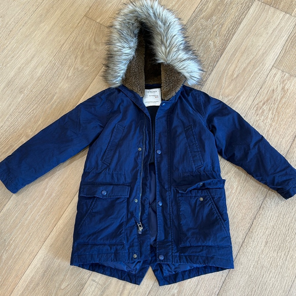 Boys Crewcuts by J.Crew warm winter coat with faux fur trimmed hood.